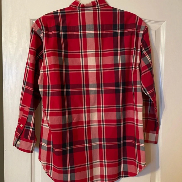 Lauren by Ralph Lauren Tartan Plaid Embroidered RLL Red Navy Chest Pocket Shirt - Picture 2 of 9